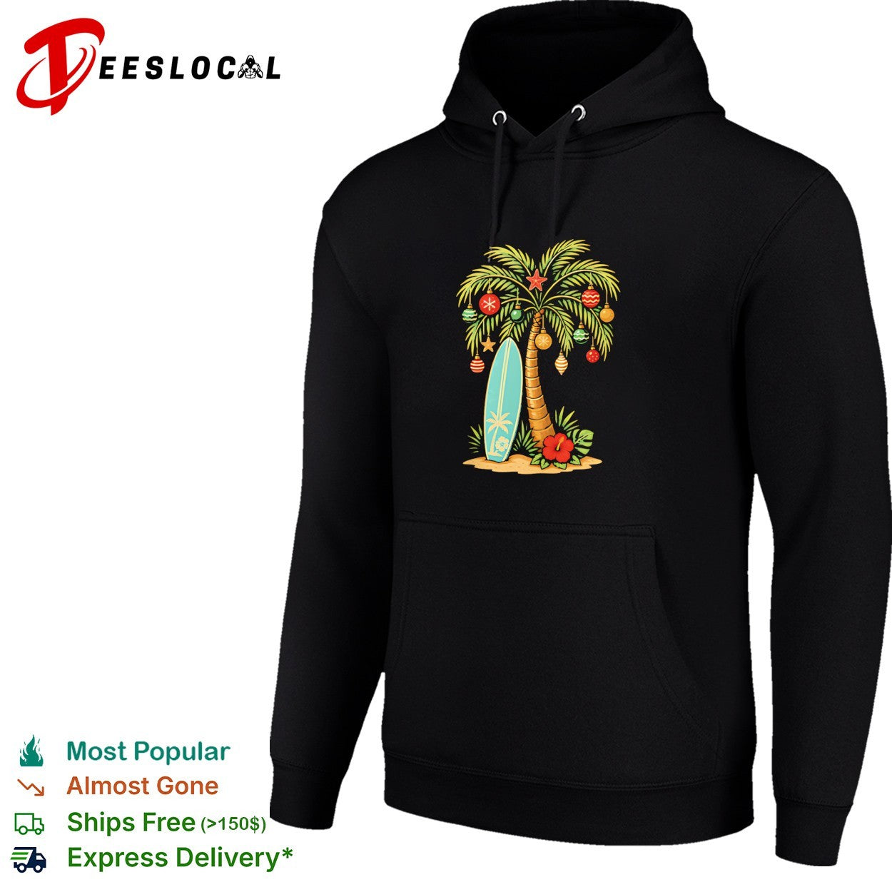 Tropical Christmas palm tree surfboard shirt