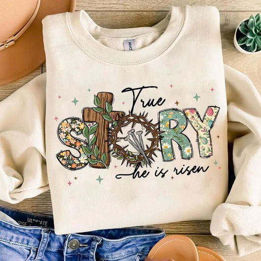 True Story He Is Risen Shirt, Retro Easter Shirt, Vintage Easter Shirt, Christian Easter Shirt, Easter Coquette Shirt