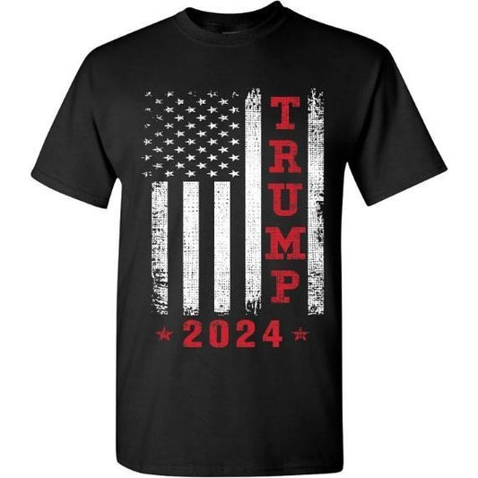Trump 2024 American Flag Vintage T-Shirt, Trump T Shirts for Men, Adult Short Sleeve Shirt Made in USA