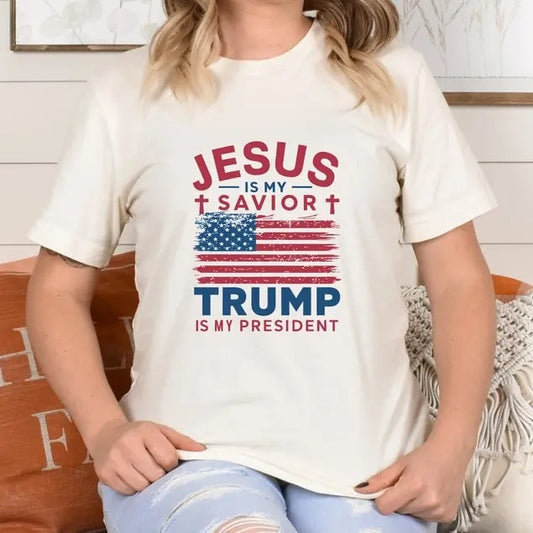 Trump 2024 Vintage Graphic T-shirt, Trump Shooting, Trump 2025 T-shirt, Jesus is my savior, President Trump Unisex Tee Shortsleeve Streetwear