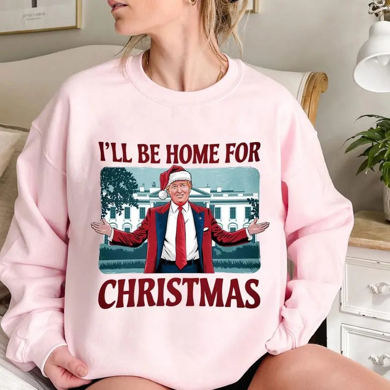 Trump I'll Be Home for Christmas - Humorous Trump Christmas sweatshirt Design Clipart Illustration, Digital , sweatshirt...