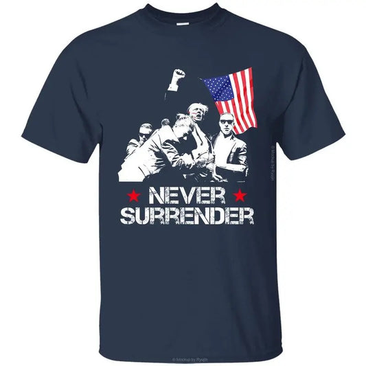 Trump Never Surrender T-shirt, Trump Assassination Attempt Shirt, Praying for President Trump Shirt, Bloodied Trump Fist Pumps, Trump Shirts 2024, Front Sided Graphic Printed Unisex Classic Comfort Cotton T-Shirts