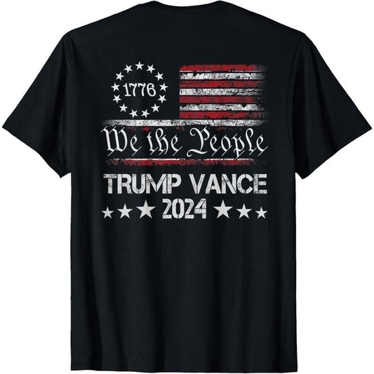 Trump Vance 2024 Retro Stripe Trump JD Vance (On Back) T-Shirt made in usa