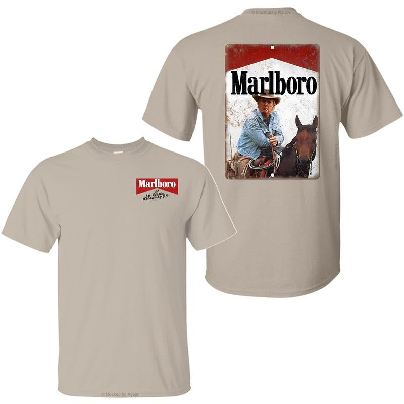 Trump Western Cowboy Marlboro Trump for President 2024 Shirt Trump shirts for sale, 2 Sided Graphic Printed Unisex Classic Comfort Cotton T-Shirt