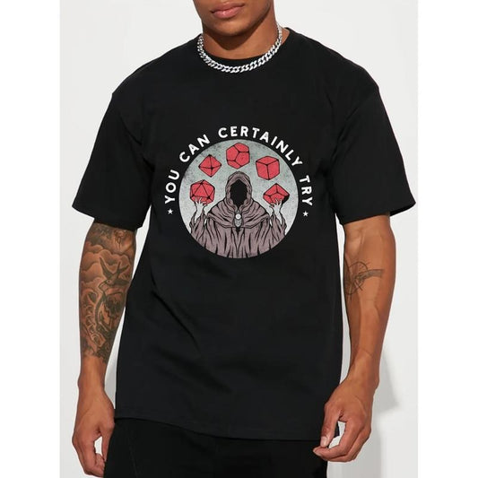 Try Alphabet Print T-Shirt Men's Casual Style Summer and Autumn Crew Neck T-Shirt Made in USA