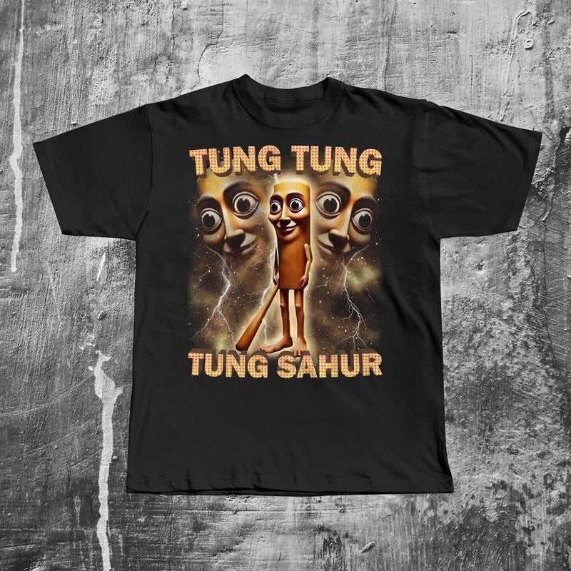 Tung Tung Tung Sahur Funny Baseball Bat Meme T-shirt, Italian Brainrot Shirt, Dank Memes, Unhinged Clothes, Weird Tee,...