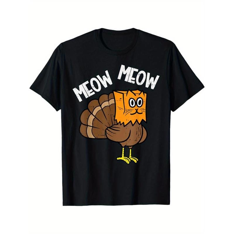 Turkey Print Men's Cotton Round Neck Print Tee, Short-Sleeve Comfy T-Shirt, Loose Casual Top, Men's Clothing Thanksgiving As Gifts made in usastyle{n002}2