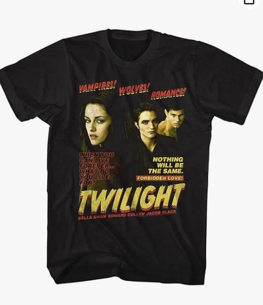 Twilight Movie Vampire Wolf Romance Adult Short Sleeve T-Shirt Vintage Style Graphic Tees