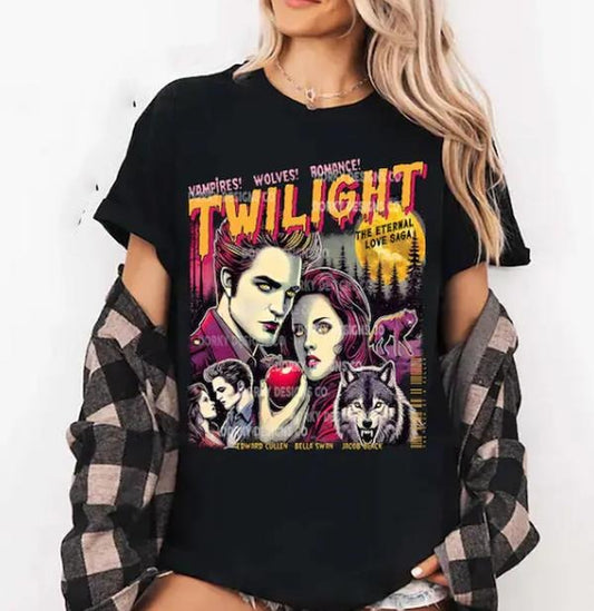 Twilight Shirt Limited Vintage T-Shirt, Button Oversized, Womenswear Twilight Fans Homage T-shirt, Twilight Saga Comic Retro Streetwear
