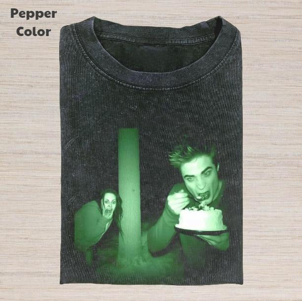 Twilight Vintage Graphic Tee, Edward And Bella Eat Cake T-Shirt, Movies Tee, Unisex Meme Cringe Funny Dumb Shirt, Gift For Men Women, Menswear Womenswear Streetwear Cotton Comfort