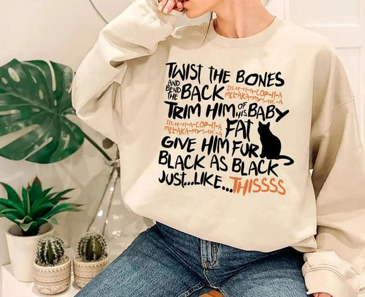 Twist The Bones Halloween Black Cat Sweatshirt, Twist The Bones And Bend The Back Shirt, Witch Spell, Hocus P.ocus Shirt, Black Cat Halloween Shirt, Vintage 90s Halloween Shirt