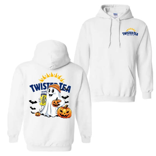 Twisted Tea Ghost Cute Halloween 2 Sided Hoodie T-Shirt, Twisted Tea Halloween Hoodie For Men And Women, Halloween Cute Ghost Trendy Hoodie