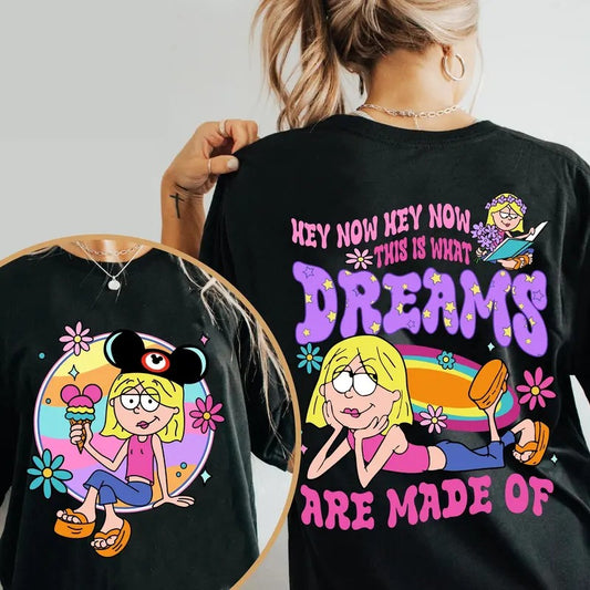 Two Sided Vintage 70s Floral Lizzi3 Mcguir3 Tee, This Is What Dreams Are Made Of Retro Shirt, Lizzie Travel Tee, Cartoon Apparel, Unisex T-Shirt, Gifts For Her, Short Sleeve Tee Shirt, Gifts For Birthday Fathers Day Christmas Anniversary