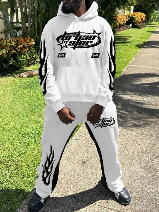 Two-piece Set Men's Letter Print Drop Shoulder Hoodie & Pocket Elastic Waist Sweatpants, Regular Fit Casual Fashion Cozy Breathable Two Piece Outfits for Daily Outdoor Wear, Men Clothes for Fall & Winter