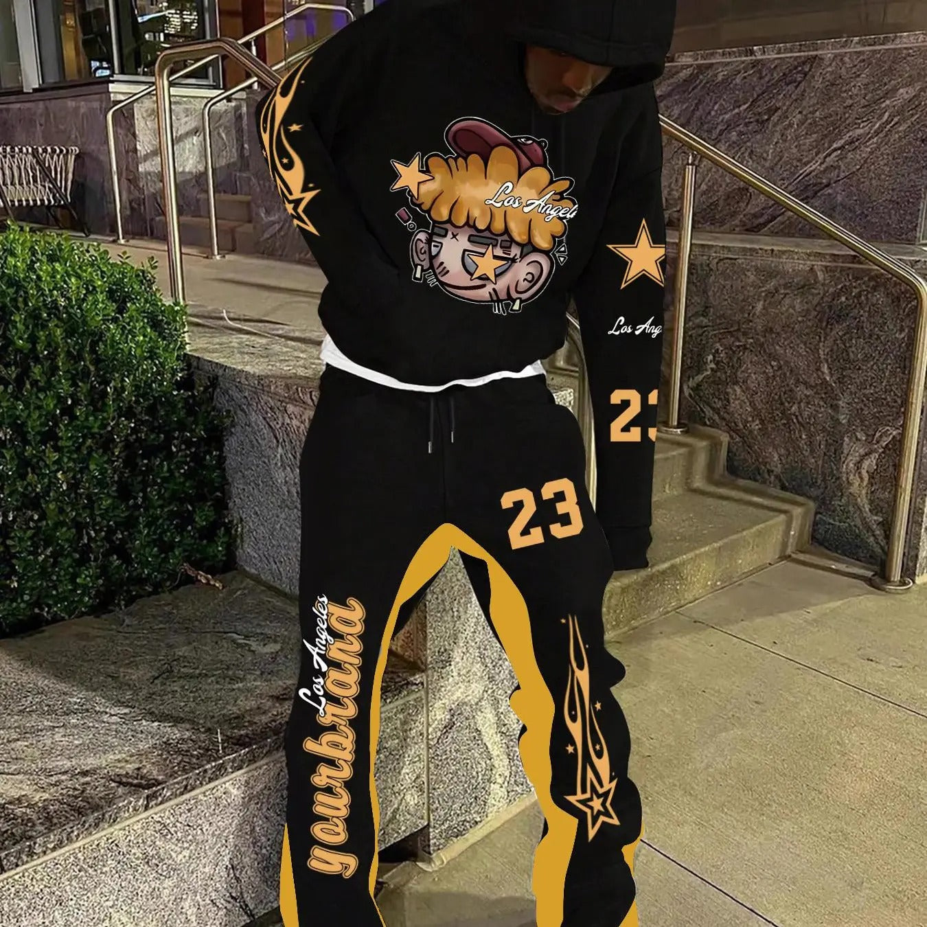 Two-piece Set Men's Star & Letter Print Drop Shoulder Hoodie & Drawstring Waist Sweatpants, Regular Fit Casual Fashion Cozy Breathable Outfits for Daily Wear, Men's Clothes for Fall & Winter, Target Suit Set