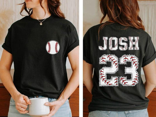 Two-sided Baseball Shirt With Custom Number And Name, Sports T-Shirt, Baseball Mom Tee, Personalized Baseball Shirt, Baseball Team T-Shirt, Game Day Tee