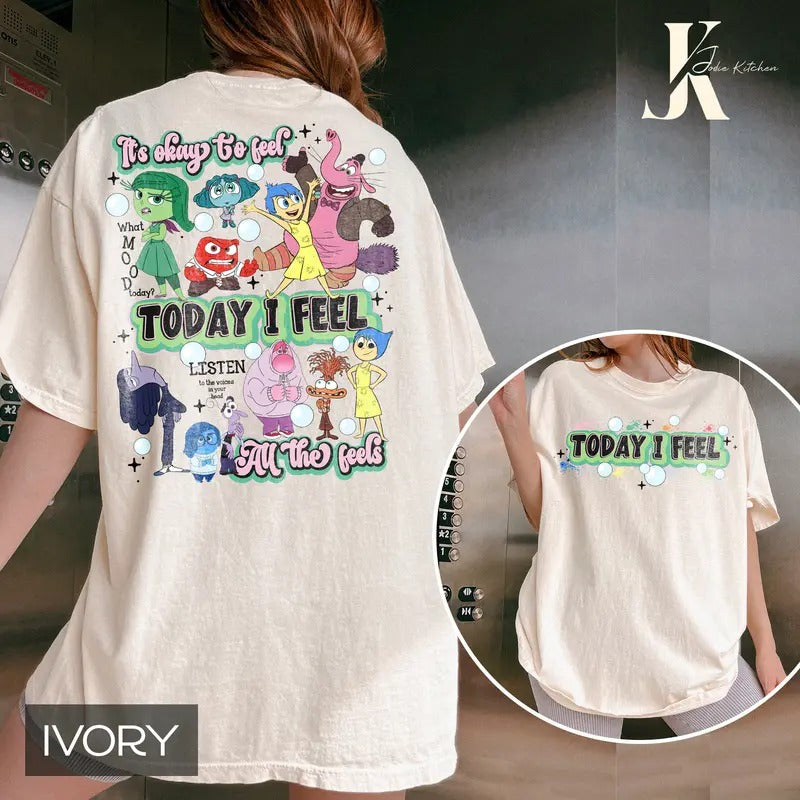 Two-sided Inside Out 2 T-Shirt, Today I Feel Inside Out Shirt, It's Okay to Feel All The Feels Shirt, Inside Out Characters Shirt, Full Of Emotions