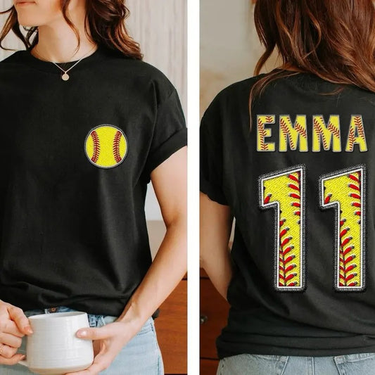 Two-sided Softball Tshirt With Custom Number And Name, Sports Shirt, Softball Mom Tee, Personalized Softball Shirt, Softball Team Shirt, Game Day Tee
