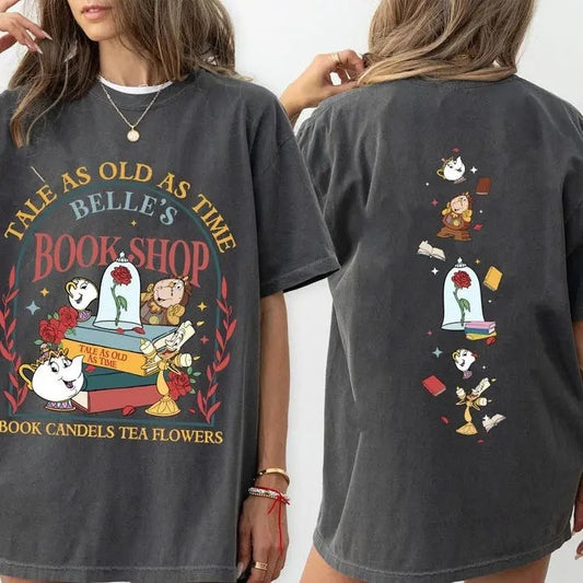 Two sided Vintage Tale As Old As Time, Book Shop Comfort Colors Shirt, Beauty Tshirt, Princess Reads Book