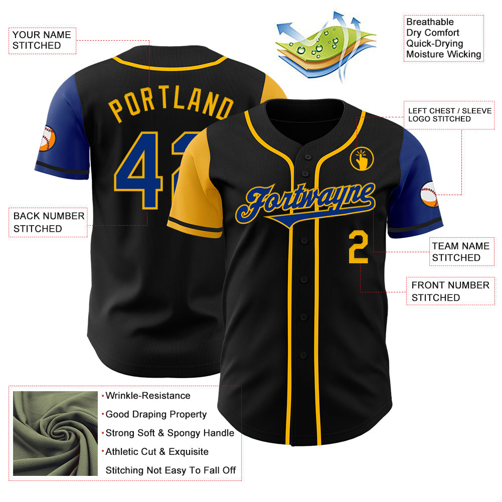 Custom Black Royal-Gold Authentic Two Tone Baseball Jersey T-Shirts, Hoodie, Sweatshirt | WearSparks.com (Image 3)