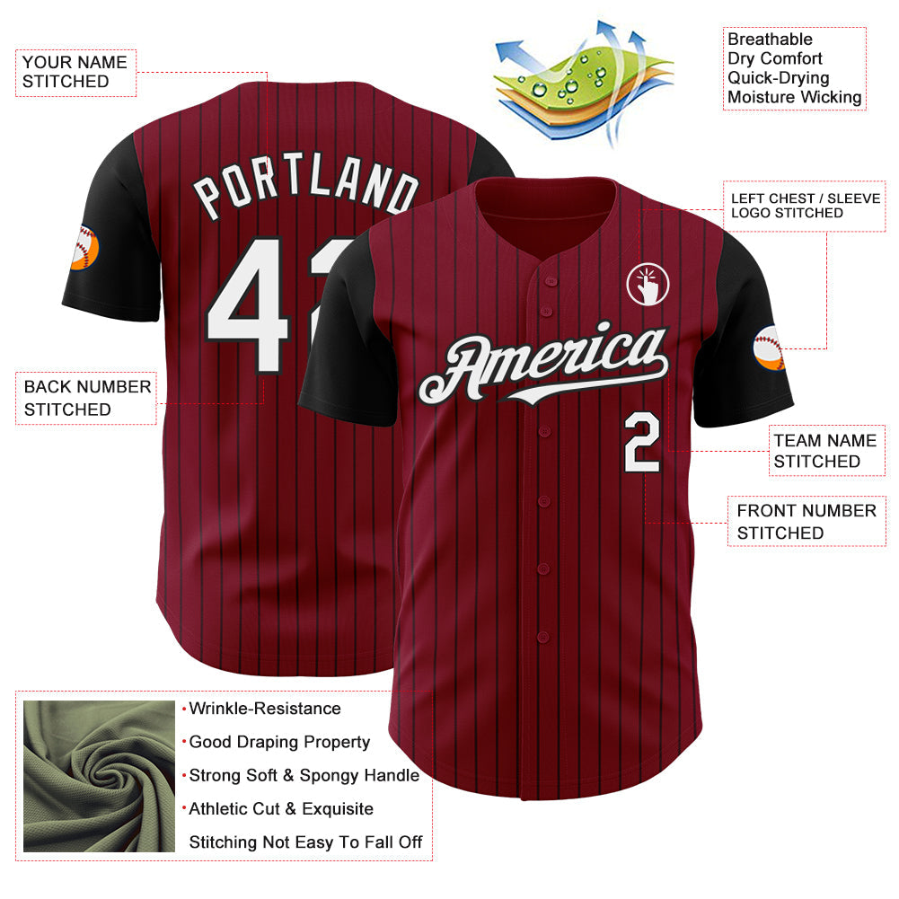 Custom Crimson Black Pinstripe White Authentic Two Tone Baseball Jersey