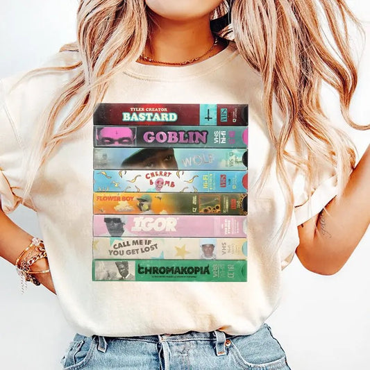 Tyler the Creator VHS Discography Shirt, Vintage 90s Hip Hop shirt,  Music Lover Gift,  Menswear Top, Womenswear Top Underwear Streetwear, Trendy Sweatshirt