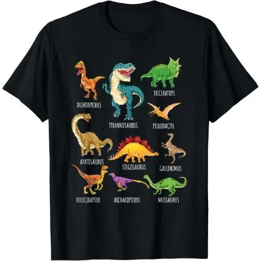 Types Of Dinosaurs Graphics Dino Identification T-Shirt Made in USA