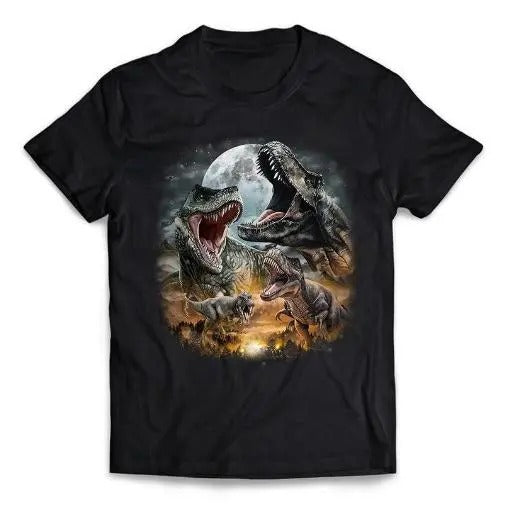 Tyrannosaurus Rex Dinosaur in Prehistoric Era Full Moon, Short-Sleeve Unisex T-Shirt Made in USA