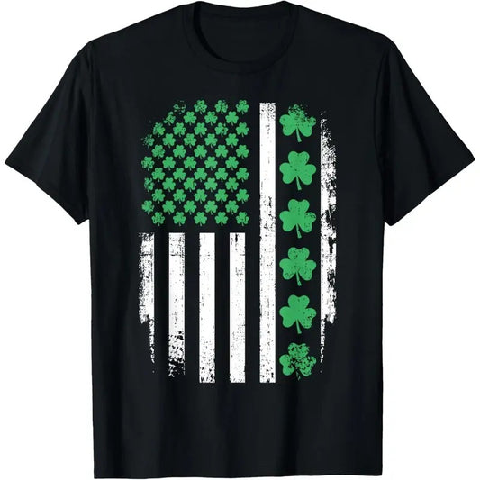 US American flag with shamrocks for St Patricks day T-Shirt made in USA