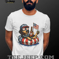 USA 250 Patriotic Dog Floating with Beer American Flag Sunglasses T Shirt