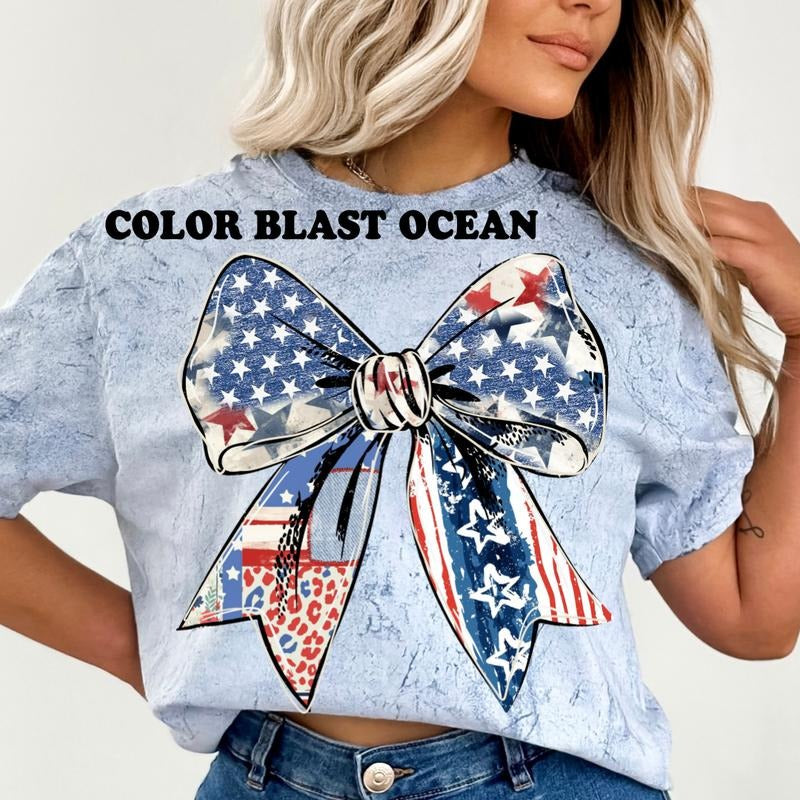 USA Bow Shirt Comfort Colors ~ Unisex Apparel Relaxed Fit Printed In The USA Clothing Womenswear Casual Comfort Cotton Top Athletic Boho Chic