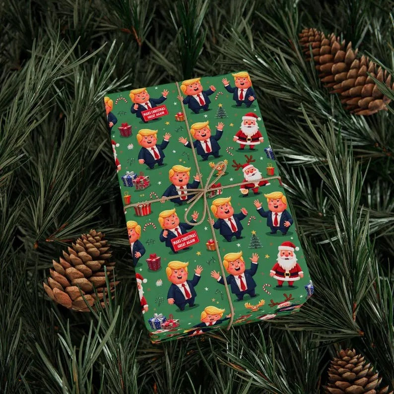 USA Election Humorous Wrapping Papers, Donald Trump Cartoon Design for Christmas, Wrapping Paper Rolls, Funny Political Gift Wrap, Patriotic