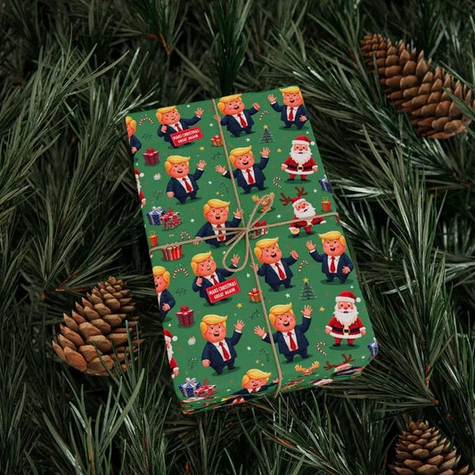 USA Election Humorous Wrapping Papers, Donald Trump Cartoon Design for Christmas, Wrapping Paper Rolls, Funny Political Gift Wrap, Patriotic