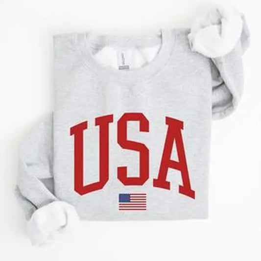 USA Flag, Red, America, Patriotic, 4th of July Sweatshirt, Women's Crew Neck, Crewneck T-Shirts, Hoodie | WearSparks.com