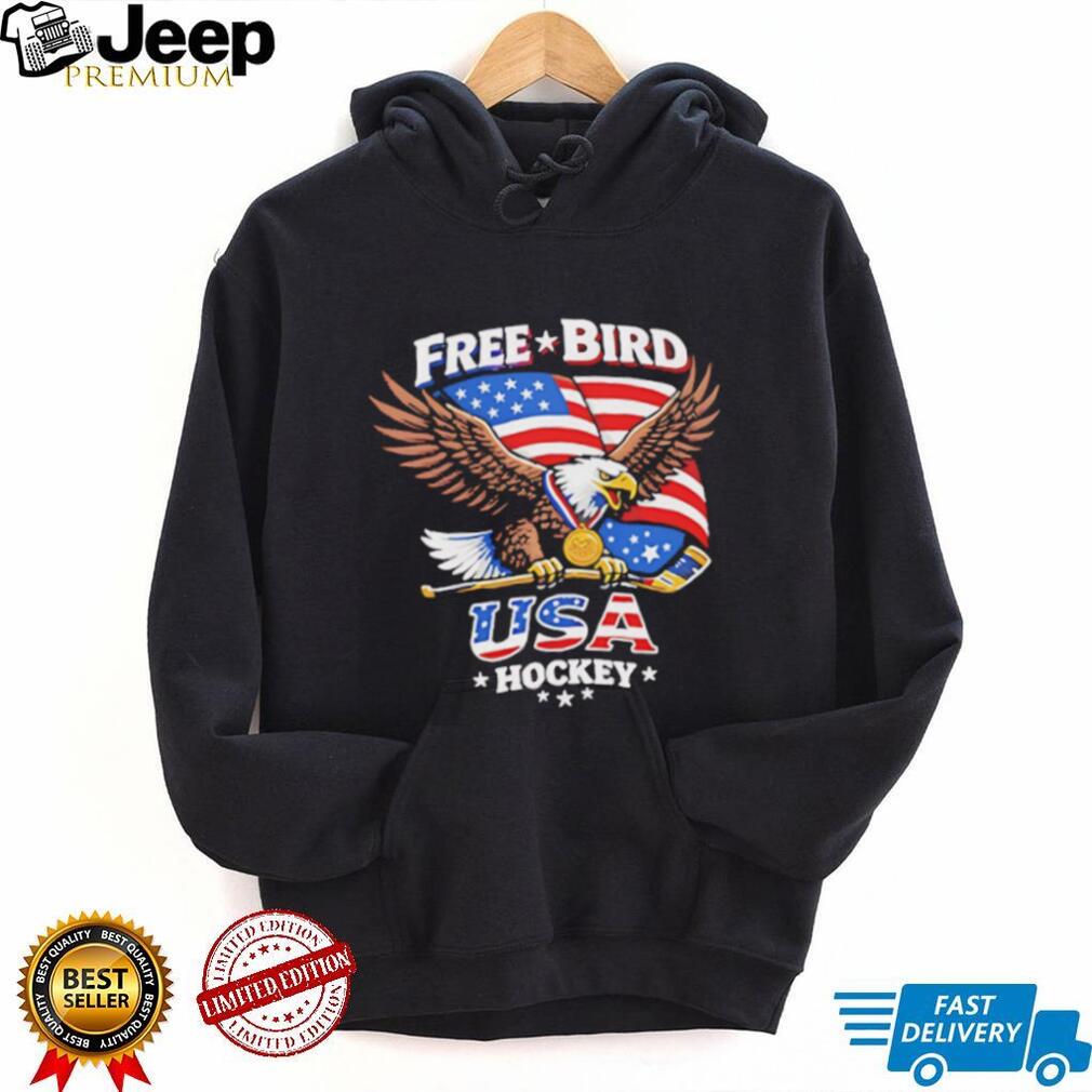 USA Hockey Free Bird American Eagle Patriotic Ice Hockey Graphic T Shirt