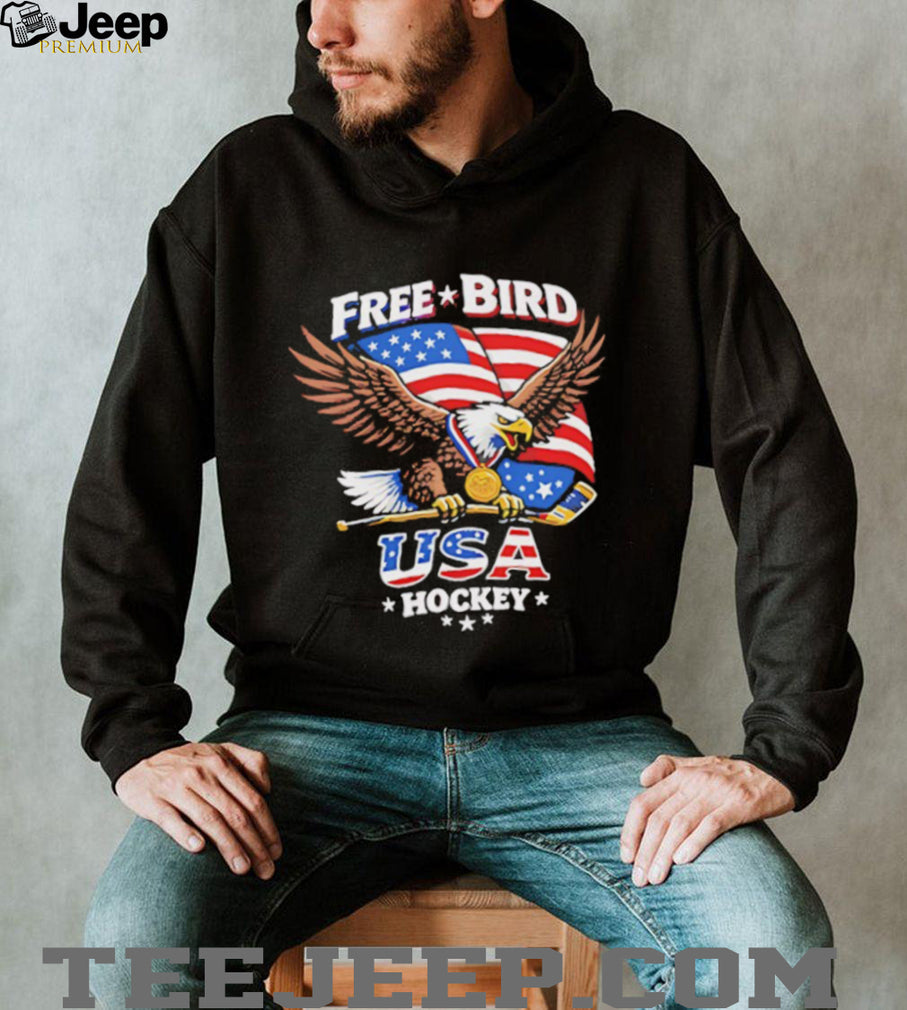 USA Hockey Free Bird American Eagle Patriotic Ice Hockey Graphic T Shirt