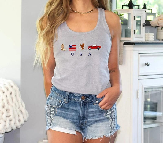 USA Symbols Tank Top, American Flag Tank Top, USA Icons Tank Top, Fourth Of July Tank Top, Patriotic Shirt