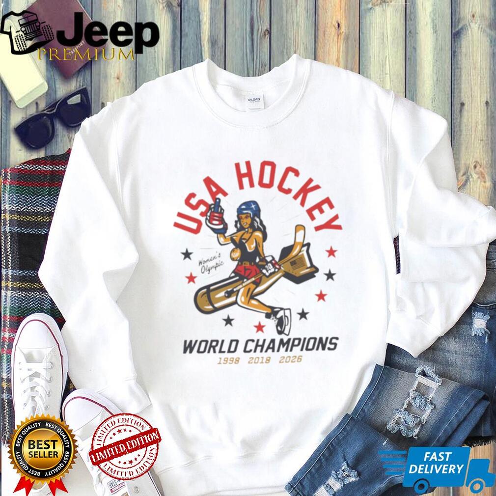 USA Women’s Hockey World Champions 1998 2018 2026 Retro Pin up T Shirt