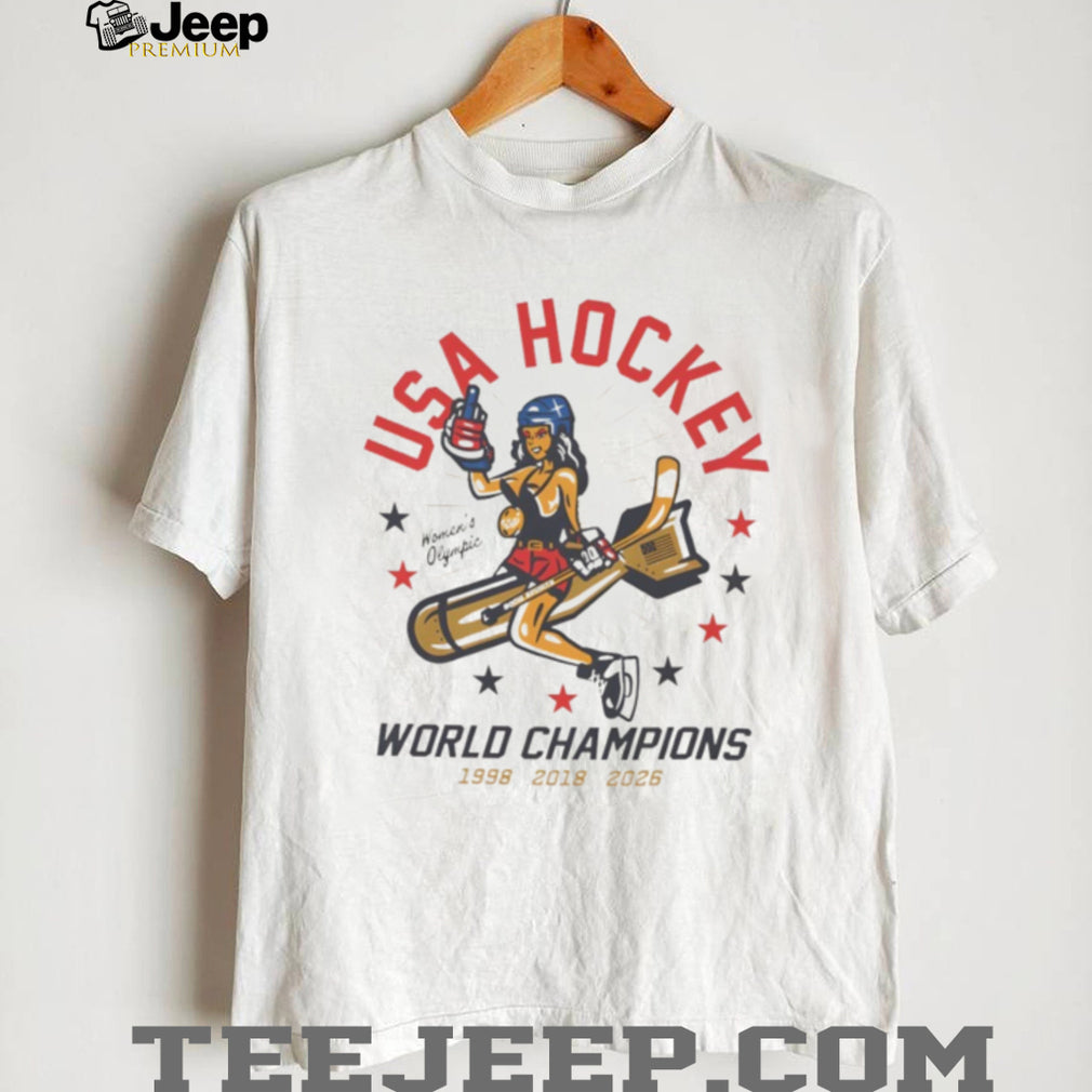 USA Women’s Hockey World Champions 1998 2018 2026 Retro Pin up T Shirt