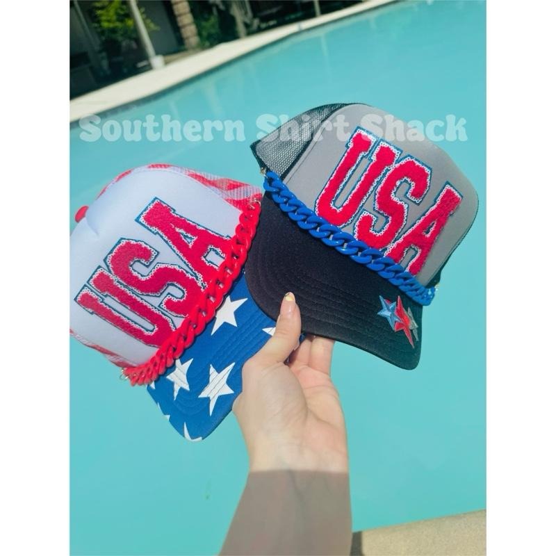 USA chenille patch Trucker Hat | Patriotic Trucker Hat | 4th of July Trucker Hat | America USA hat