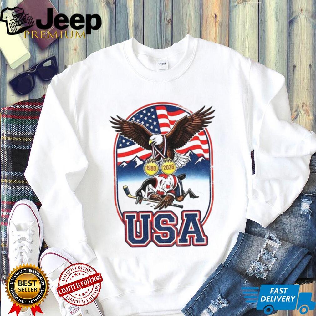 USA vs Canada Ice Hockey 1980 & 2026 Gold Medal Eagle Victory T Shirt