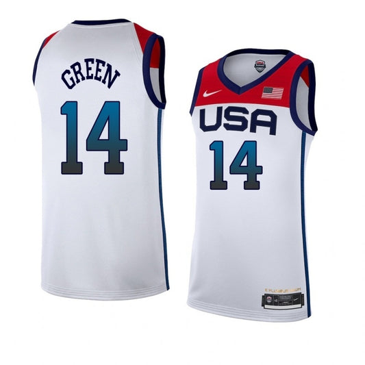USA Dream Team 14 #14 Green Tokyo Olympics Team USA White Style 1