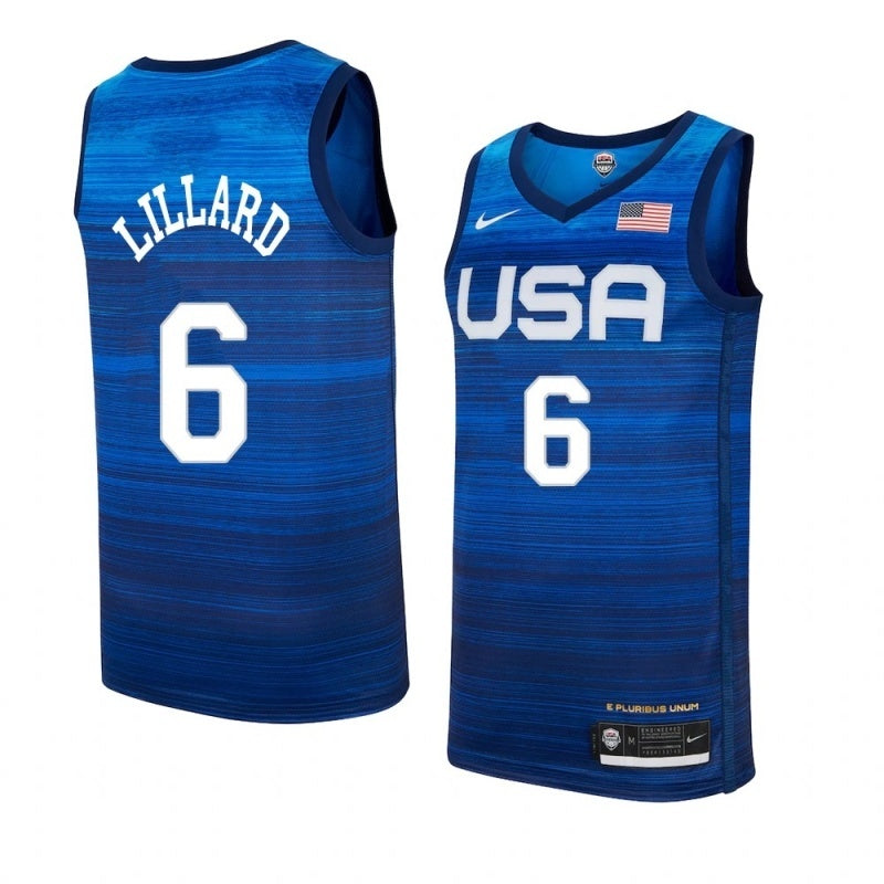 USA Dream Team 14 #6 Lillard Tokyo Olympics Team USA Blue Style 1