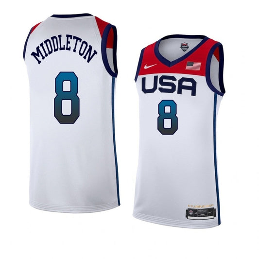 USA Dream Team 14 #8 Middleton Tokyo Olympics Team USA White Style 1