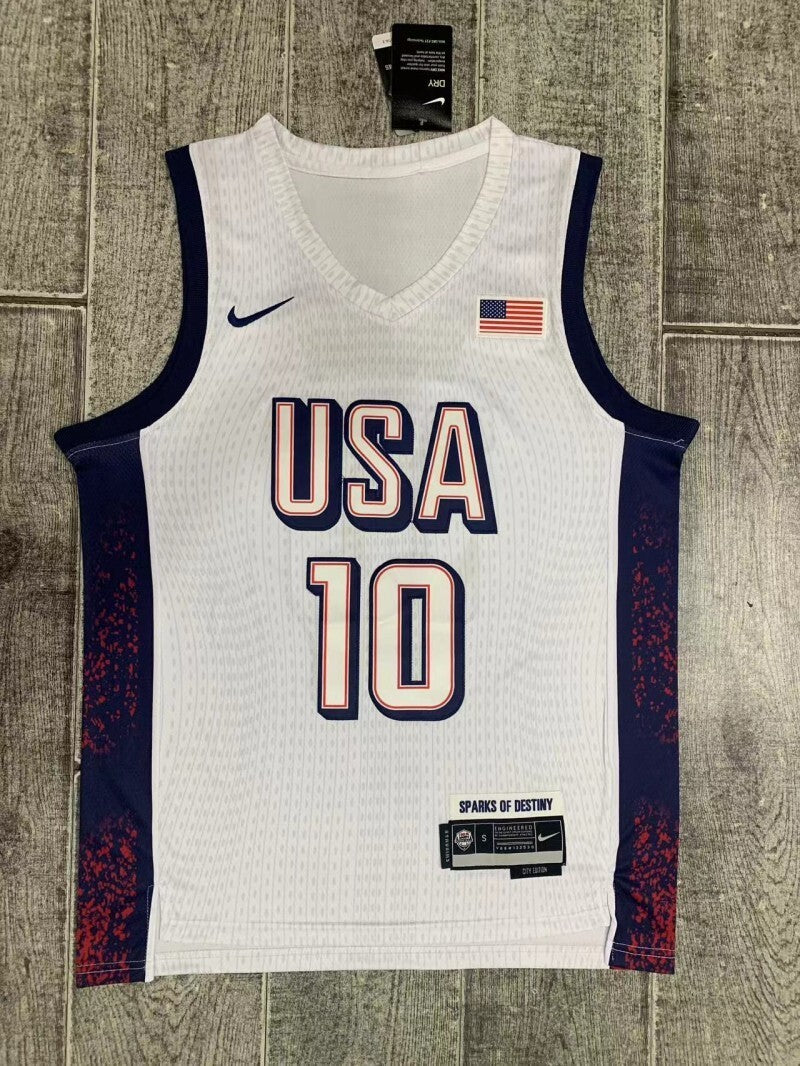 USA #10 Jayson Tatum 2024 Team USA 10 White Print Style 2