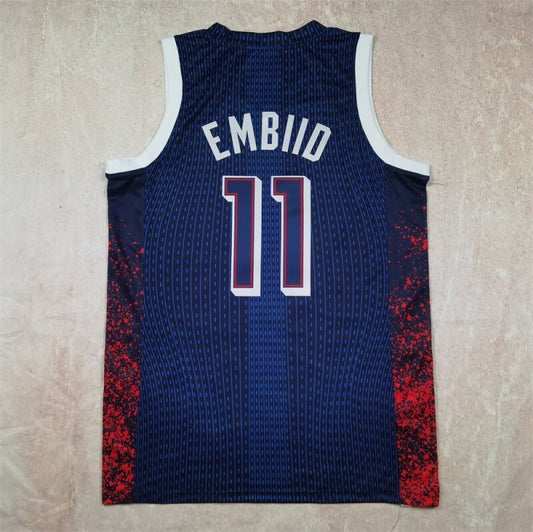 USA #11 Joel Embiid Hot Press Dream Team 16 Navy Striped 6 # s-xxl Style 1