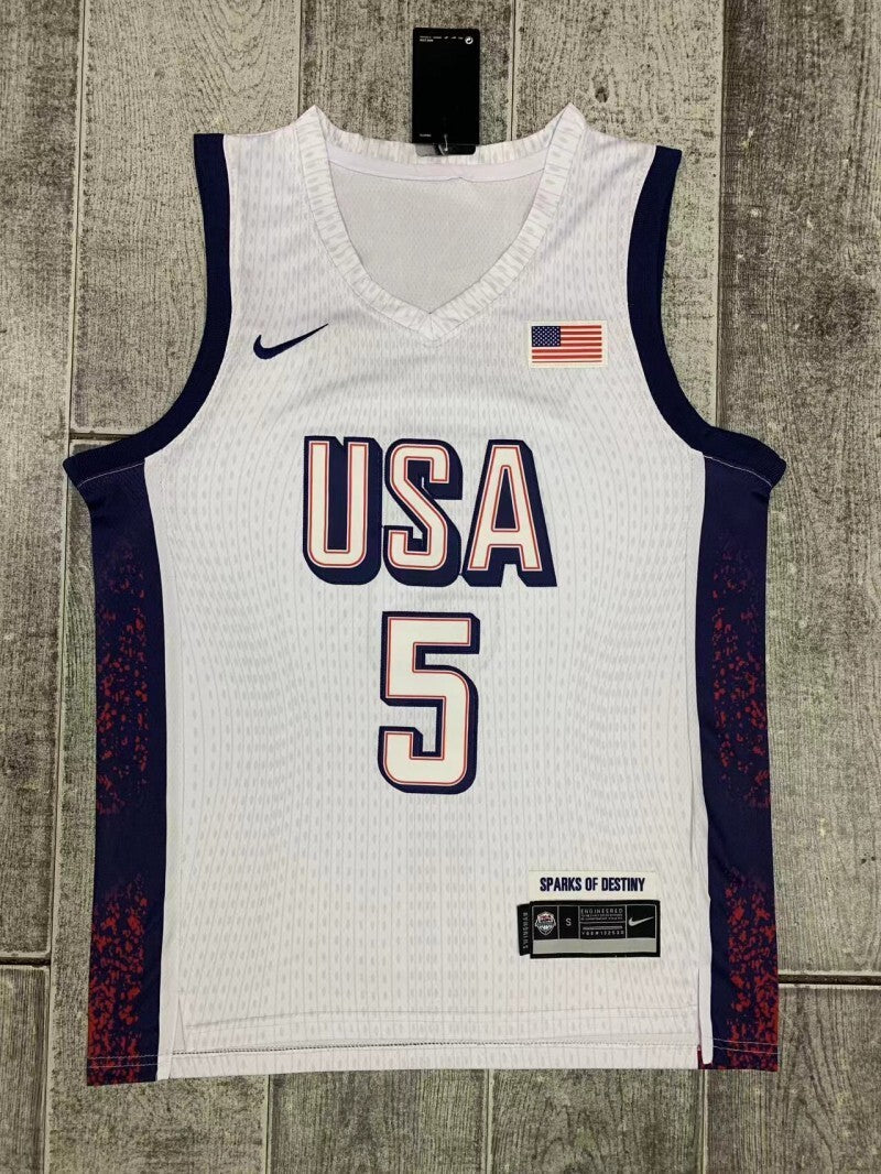 USA #5 Joel Embiid 2024 Team USA 5 White Print Style 2