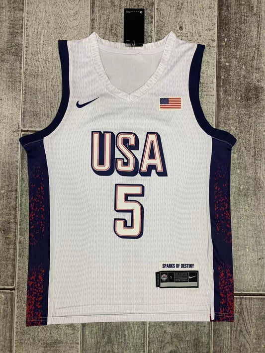 USA #5 Joel Embiid 2024 Team USA 5 White Print Style 2