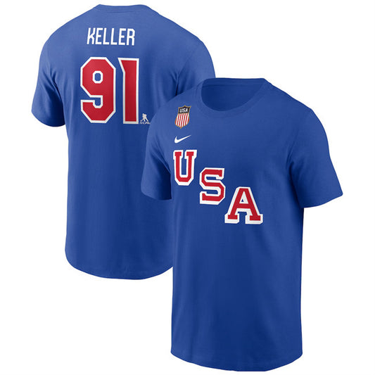 US Hockey USA Hockey #91 Clayton Keller Royal 2026 Name & Number T-Shirt