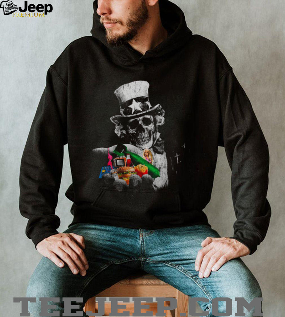 Uncle Sam Skeleton Satire Graphic T Shirt Anti Consumerism Art